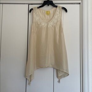 Anthropologie Embroidered Afterglow 100% Silk Peasant Top By Maeve